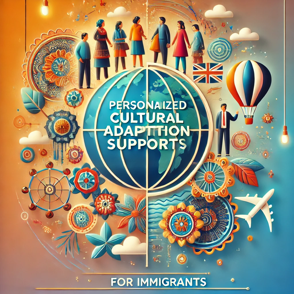 DALL·E 2025-01-28 10.48.50 - A creative and professional image representing personalized cultural adaptation support for immigrants. The image should feature a globe, people conne