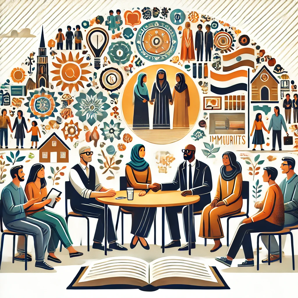 DALL·E 2025-01-28 10.49.14 - A professional and relatable image symbolizing real-life stories and community connection for immigrants. It should feature diverse individuals sharin