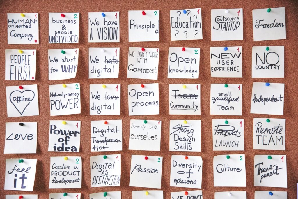 pexels-photo-3782235-3782235 A corkboard with motivational sticky notes, ideal for planning and creativity.